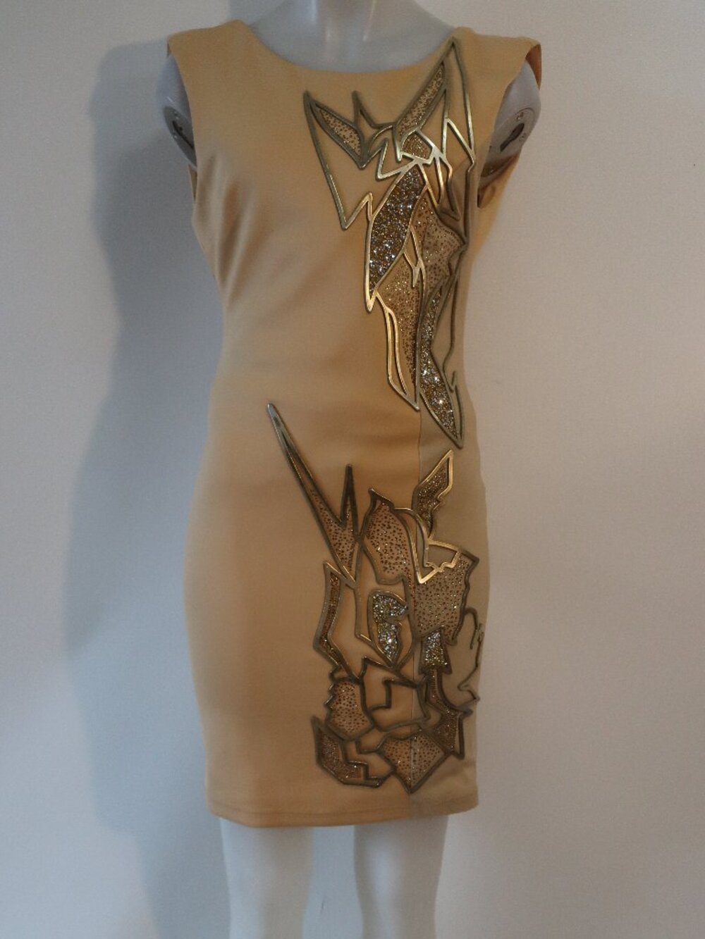 NWT Womens Roberto Cavalli Neutral Gold (Item-130) Bodycon Mini Dress 42 US/M